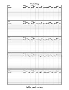 the printable workout log is shown in black and white