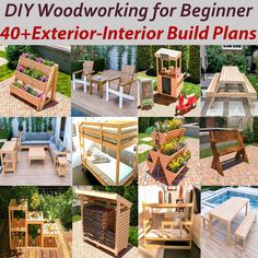 a collage of photos showing different types of woodworking for beginners and expert - interior build plans