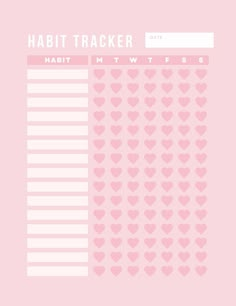 a pink and white print with hearts on it that says habit tracker for valentine's day