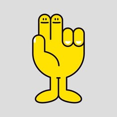 a yellow hand with two fingers raised up in the air, on a gray background