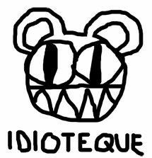 the word idiotteque written in black and white with a bear's head