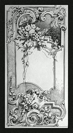 an ornate design with flowers and vines in the center, on a white paper background