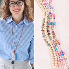 Custom Name - This lanyard allows you to customize it with the teacher's name or initials to celebrate their role as an educator in the school community. Teachers can use daily to showcase their personality and style.Unique Design - This lanyard features a unique beaded design which adds a touch of style and elegance to the lanyard. The colorful tassel adds a touch of whimsy to the lanyard, making it stand out. Meaningful Symbol - By wearing this personalized lanyard, educators can showcase their pride in their profession and their commitment to shaping young minds, making it a symbol of both appreciation and professionalism in the educational setting.Perfect Gift - Whether given as a gift to start the school year on a cheerful note or as a token of appreciation at the end of the academic Lanyard Making, Teacher Aide Gifts, Back To School Gifts For Teachers, Teachers Aide, Badge Lanyard, Teacher Lanyard, Presents For Teachers, School Community, Beaded Lanyards