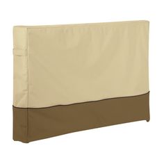 an image of a headboard with a tan and brown cover on the back side