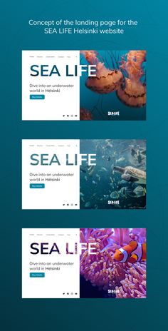 the sea life website is displayed in three different screens