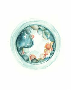 a watercolor painting of rocks in a bowl