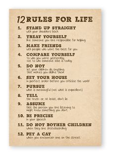 the rules for life poster is shown