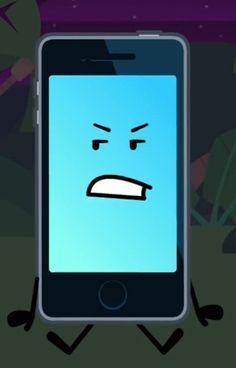 a cartoon cell phone with an angry face on it