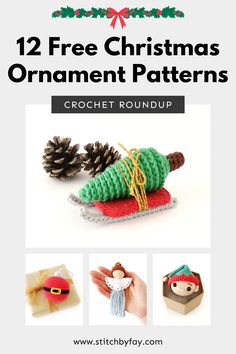 twelve free christmas ornament patterns for crochet roundup, including pine cones and