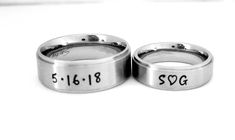 "AWESOME 6 mm Comfort Fit Band, goes on like silk and will be the most comfortable ring you'll ever wear. This is a stainless steel brushed finish on a flat surface with a shiny belveled rim. Add names, dates, quotes, coordinates, scripture or Roman Numerals. I hand stamp each letter then use the best quality black jewelry paint, clean and polish. If you want the ring with no paint in the stamping leave note. I ONLY stamp on the outside of the ring. To customize: at checkout in box \"note to Let Customizable Engraved Adjustable Round Ring, Customizable Adjustable Rings For Promise, Adjustable Customizable Rings For Promise, Personalized Couples Jewelry, Personalized Round Band For Wedding, Personalized Engraved Ring For Wedding, Customizable Rings For Gifts, Classic Personalized Couple Rings For Wedding, Personalized Engraved Wedding Ring