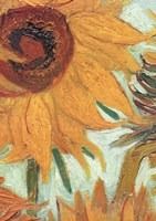 an oil painting of sunflowers with green leaves