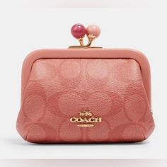 This Coach Coin Case In Signature Canvas Is Perfect For Organizing Your Cards And Coins. The Beautiful Im/Candy Pink Color And Canvas Fabric Make It A Stylish Addition To Any Accessory Collection. It Is Designed For Women And Features A Kisslock Closure For Added Security. This Item Is Ideal For Those Who Love Coach Products And Want To Keep Their Cards And Coins Organized In A Fashionable Way. In Pristine Condition Product Details Signature Coated Canvas And Smooth Leather Kisslock Closure, Fab Coin Purse Wallet, Bags Coach, Mini Pouches, Crossbody Wallet, Signature Canvas, Candy Pink, Slim Wallet, Coach Leather, Leather Wristlet