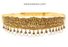 22 Karat Gold "Lakshmi" Vaddanam, Oddiyanam, Waist Belt, Kammar Patta With Ruby (Temple Jewellery)     - 235-GV333 - in 275.700 Grams for USD $21909.29.  Made in India by Totaram Jewelers Online this product is in Gold - 22 Karat BIS Hallmark 916 KDM Gold  & is an excellent gift for Adult - Women. Ships fully insured with secured guaranteed delivery for free with your order over $250 from New Jersey USA & comes with 30 days exchange policy. Gold Vaddanam With Grams, Gold Vaddanam, Gold Waist Belt, Vaddanam Designs, Antique Gold Jewelry Indian, Beautiful Gold Necklaces, Hip Belt, Antique Gold Jewelry, Bridal Gold Jewellery Designs