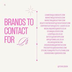 a pink poster with the words brands to contact for