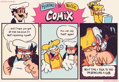 an image of comic strip with cartoon characters talking to each other and the caption reads, repro x noise comix