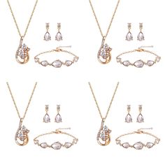 PRICES MAY VARY. ❖HIGH QUALITY MATERIAL❖ This Women'S Wedding Jewellery Set Is Contain One Necklace & One Bracelet & One Pairs Earrings.It's Made Of 18k Gold Plated Eco-Friendly Alloy With Selected Sparkly Crystal And 3A Rhinestone. High Polished. Lead-Free & Nickel-Free, Hypoallergenic And Suitable For Almost All Of Sensitive Ears.With A Fabulous Design And Solid Construction,Never Goes Out Of Style; ❖JEWELLERY SET SIZE❖ Necklace Length:Adjustable In 45.7-50.8 Cm(18+2 Inch),Pendant Size:24.3*13 Elegant Gold Jewelry Sets For Mother's Day, Gold Jewelry Sets For Mother's Day Formal Occasion, Elegant Rose Gold Jewelry Sets For Mother's Day, Teardrop Jewelry, Bridesmaid Flower, Bridesmaid Jewelry Sets, Bridesmaid Flowers, Wedding Jewellery, Jewellery Set