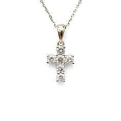 Ladies’ 14k White Gold Diamond Cross Pendant, With Six G-H Color, Si2-I1 Clarity, Round Brilliant Cut Diamonds. The Diamonds Have A Total Weight Of Approximately .40 Carat, And Are Prong Set. The Cross Pendant Also Includes A Ladies’ 14k White Gold Chain, Measuring 16 Inches Long, With A Lobster Clasp. Silver Cross Jewelry, White Gold Chain, Diamond Cross Pendants, Diamond Cross, Cross Jewelry, Silver Cross, Round Brilliant Cut Diamond, The Cross, White Gold Diamonds