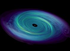 an image of a black hole with blue and green swirls on the center,