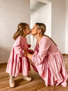 Mommy and me dress, mother daughter dresses, matching outfit, mommy and me matching outfit, christmas dress, christmas clothes, mothers gift Hi lovely Mothers!  Mother daughter dress! 🖤    ITEM DESCRIPTION * FIT TYPE: True to Size. *Little be oversize, which provide sens of comfort.  * FABRIC ☘️: organic vibes: natural material 95% of cotton, 5% of elastane. Material has stretch.  * PRINT : Solid dress. Color: Light pink. * V-nec, Girl: Bottom    * LENGTH: mini : You can wear the dress in summer and winter as well with the high heels will look preety.   * If you would like a little bit longer, shorter , please let me know. Any changes are possible:) SIZING * Girl on the picture has size 98/104, Mother: S.  * Mothers: S (36) size: 6/8, M (38) size: 10, L (40) size: 12, XL (42) size: 14 * K Mommy And Baby Matching Outfits, Holiday Photos Outfits, Mother Daughter Dresses, Mommy And Me Dress, Mom And Baby Dresses, Daughter Dress, Desi Dress, Pink Cotton Dress, Mother Daughter Dresses Matching