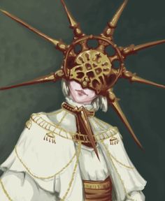 a drawing of a person wearing a costume with spikes on their head