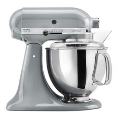 an image of a silver mixer on a white background