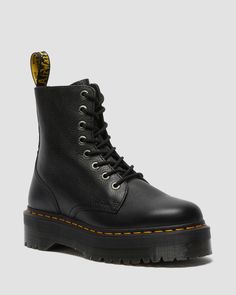 Jadon Boot Pisa Leather Platforms | Dr. Martens Jadon Pisa, Black And White Heels, Boot Stand, Yellow Heels, Platform Ankle Boots