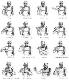 an image of different types of people doing different things in the same drawing style, each with their own hand gestures