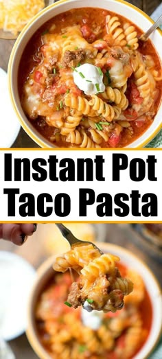 instant pot taco pasta in a white bowl with a ladle full of soup