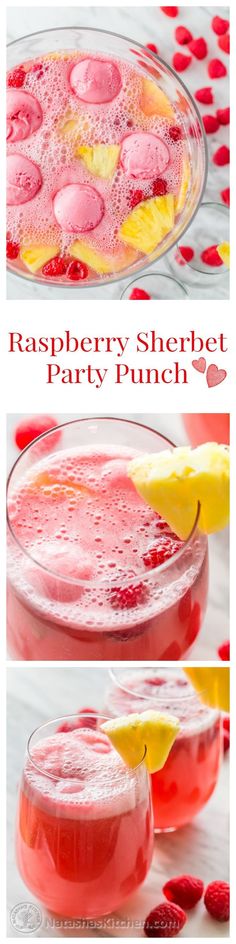 raspberry sherbet party punch with lemon wedges