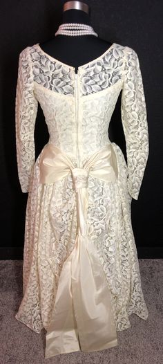 "I normally don't offer wedding gowns, but this one caught my eye before any other. It is certainly fit for a princess, all lace overlay with two inner layers, one rayon and one crinoline. The sleeves are all lace, full length. No tag to speak of so my best guess is 1950's, metal zipper, slightly off white color. It's possible that it can be perceived as white, dry cleaning always recommended with vintage clothing. I did see one collection of stains on the inner layer of rayon, should come out w Peignoir Sets, Antique Dress, Sheer Chiffon, Off White Color, A Princess, Metal Zipper, Bridal Gown, Lace Overlay, To Speak