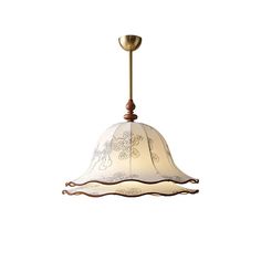 a light fixture with a glass shade hanging from it's side on a white background