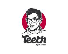 the logo for teeth by dr semov, which features a man with glasses