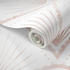 a white and pink wallpaper with an abstract design on the bottom half of it