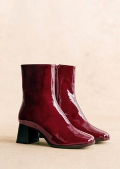 Axelle Ankle Boots - Patent Purple - Patent cowide leather - Sézane Red Leather Boots, Boots Fall Ankle, Burgundy Boots, Tabi Shoes, Red Boots, Gorgeous Shoes, Footwear Design Women, Boots Fall, Fall Shoes