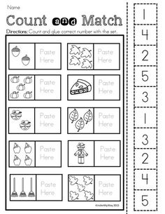 the count and match worksheet for numbers 1 - 5 with pictures on it