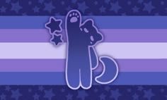 a purple and blue striped background with an image of a cartoon character holding a star