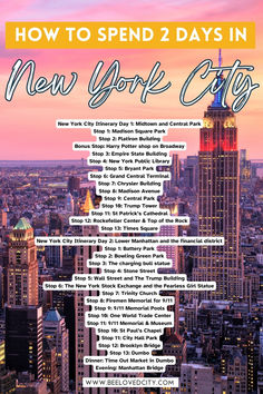 the new york city skyline with text overlay that reads how to spend 2 days in new york city