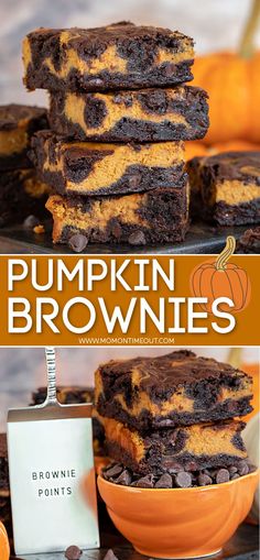 pumpkin brownies stacked on top of each other