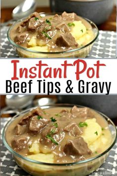 instant pot beef tips and gravy in a bowl