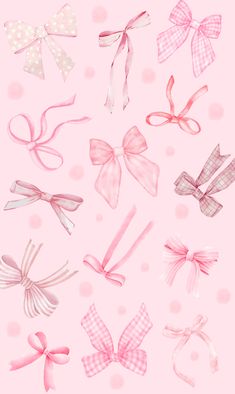 many different bows on a pink background