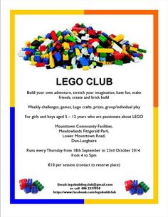 the flyer for lego club is shown