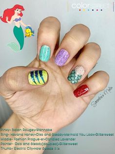 Little Mermaid Nails Designs, Ariel Nails Disney, Candied Lavender, June Nails Ideas, White Summer Nails