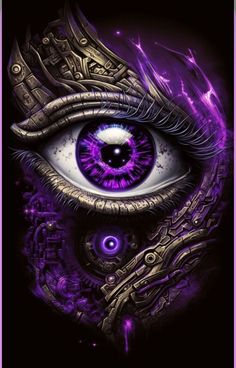 an eye with purple eyes and intricate details on the iris's iris, as well as