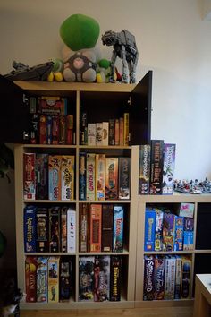 a book shelf filled with lots of books