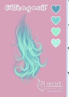 the back side of a pink and blue hair with hearts on it's forehead