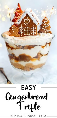 an easy gingerbread trifle recipe in a glass dish