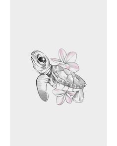 a drawing of a turtle with flowers on it's back and its head in the air