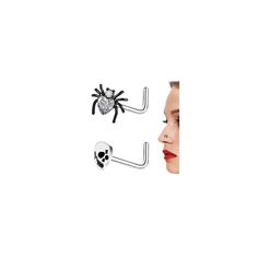 a woman's face is seen through the corner of a hook with a spider on it