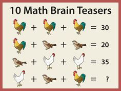 10 Math Brain Teasers | Print brain teasers for pairs to solve. Or you can show them in screen for all group. You can find the answers in page 11. | Free Printable PDF | Group Activity | Senior, Elderly | Brain Gym Brain Games For Seniors, Senior Student, Brain Gym, Brain Exercise, 3d Printed Metal, Brain Games, Workout Games, Mind Games, Guessing Games