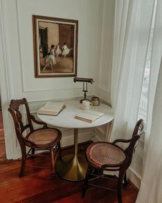 two chairs and a table in a room